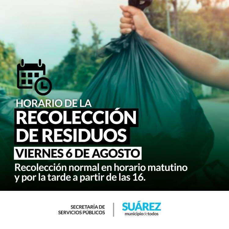 Horario de recolección de residuos para el viernes 6 de agosto