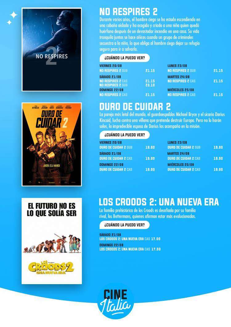 Cartelera del Cine Italia para este fin de semana