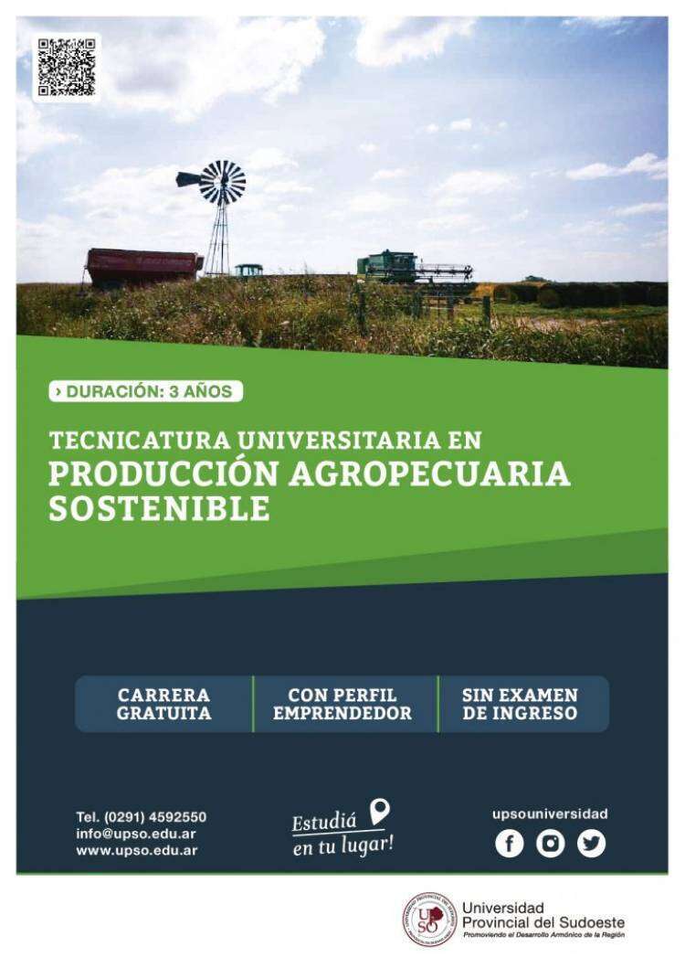 Estudíá Tecnicatura Universitaria en Producción Agropecuaria Sostenible en Suárez