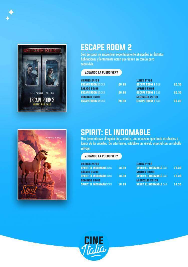 Cartelera del Cine Italia para este fin de semana