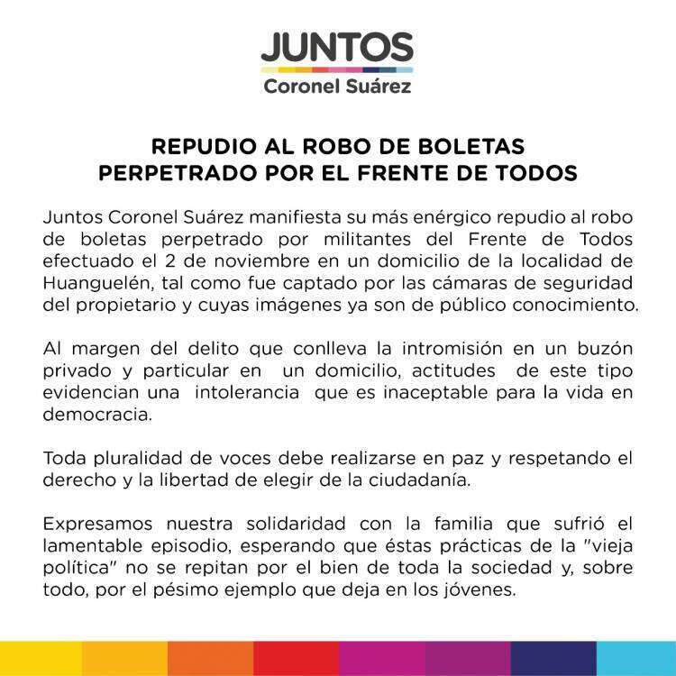 Juntos repudia el robo de boletas que realizó el FdT