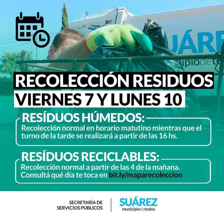 Horario de recolección de residuos Feriados Nacionales