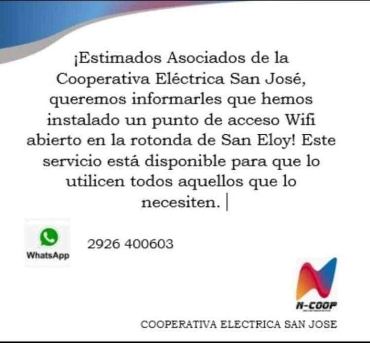 La Cooperativa Eléctrica San José habilitó wifi libre en la rotonda de San Eloy