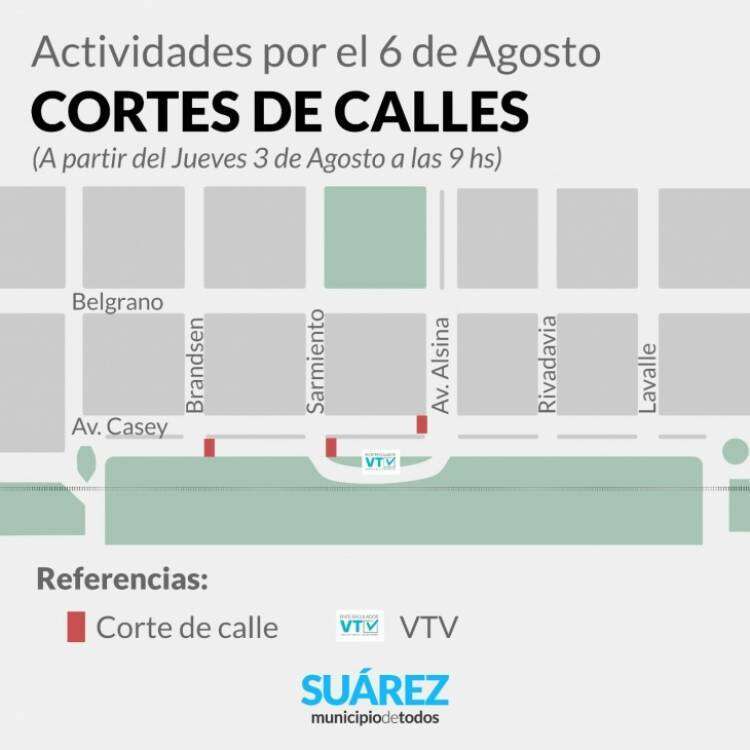 Corte de avenida Casey por el montaje del escenario para la peatonal del 6 de agosto
