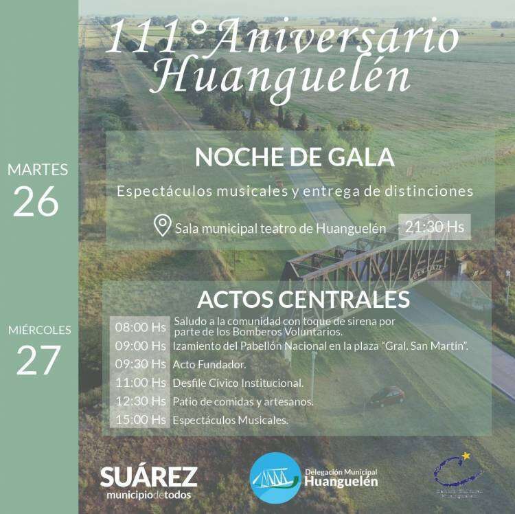 Huanguelén palpita su 111° aniversario