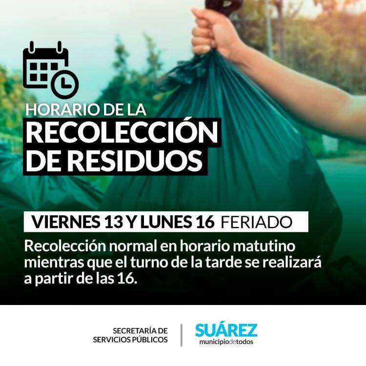 Horario de recolección de residuos Feriado Nacional
