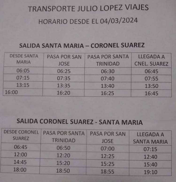 Horarios de transporte a los Pueblos Alemanes a partir de marzo