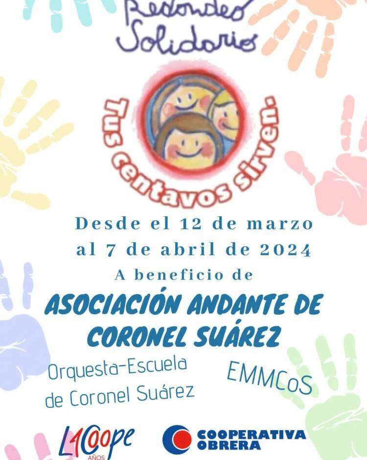 El Redondeo Solidario en las dos sucursales de la Cooperativa Obrera de nuestra ciudad será a beneficio de la Asociación Andante