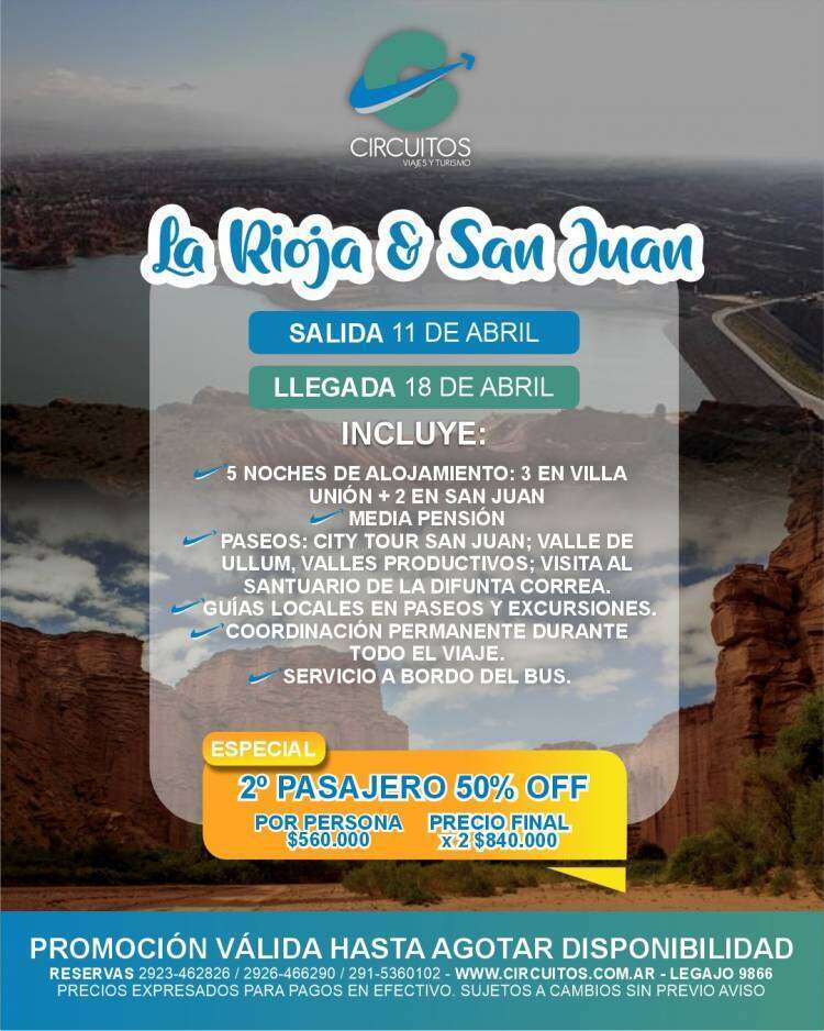 Circuitos Viajes y Turismo con salidas regionales, nacionales e internacionales