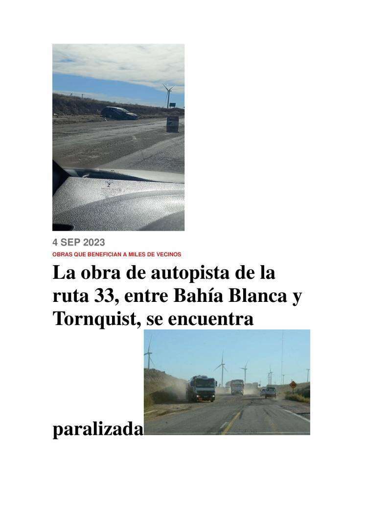 RECLAMO DE ARREGLO:  Ruta 33, Tornquist - Bahía Blanca