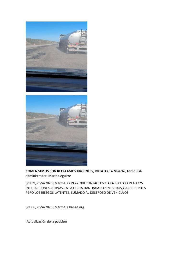 RECLAMO DE ARREGLO:  Ruta 33, Tornquist - Bahía Blanca