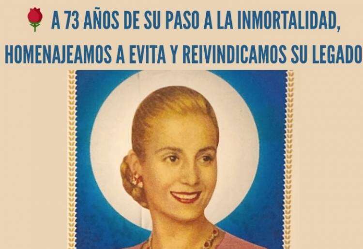A 73 años de su paso a la inmortalidad, homenajeamos a Evita y reivindicamos su legado.