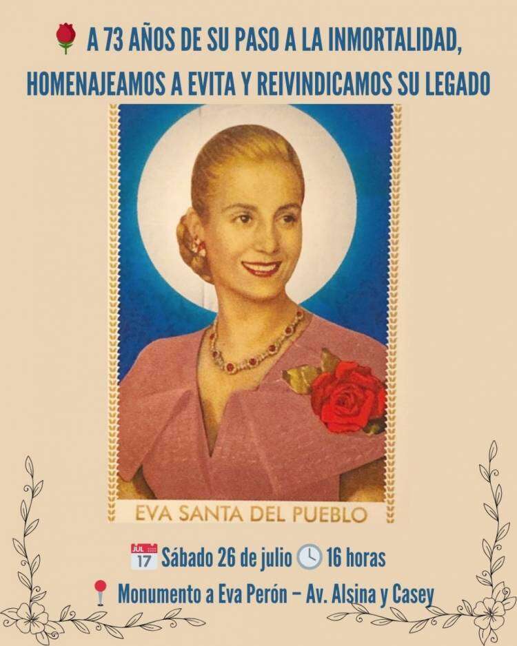 A 73 años de su paso a la inmortalidad, homenajeamos a Evita y reivindicamos su legado.