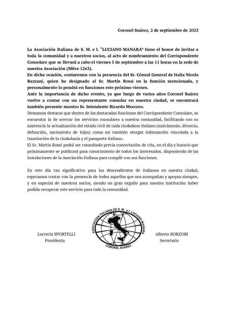 Acto de Nombramiento del Correspondiente Consolare
