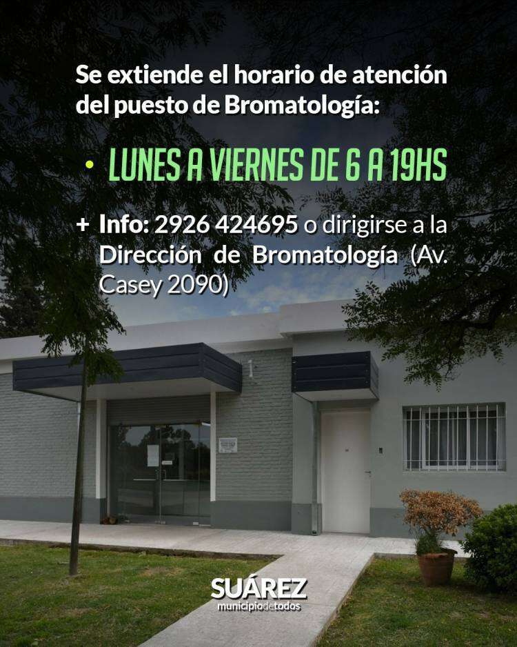 Nuevo horario de atención del puesto de Bromatología