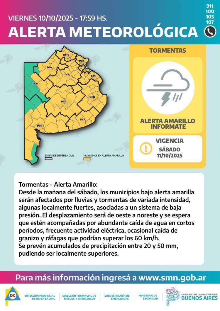 Anuncian un alerta meteorológica para el sábado 