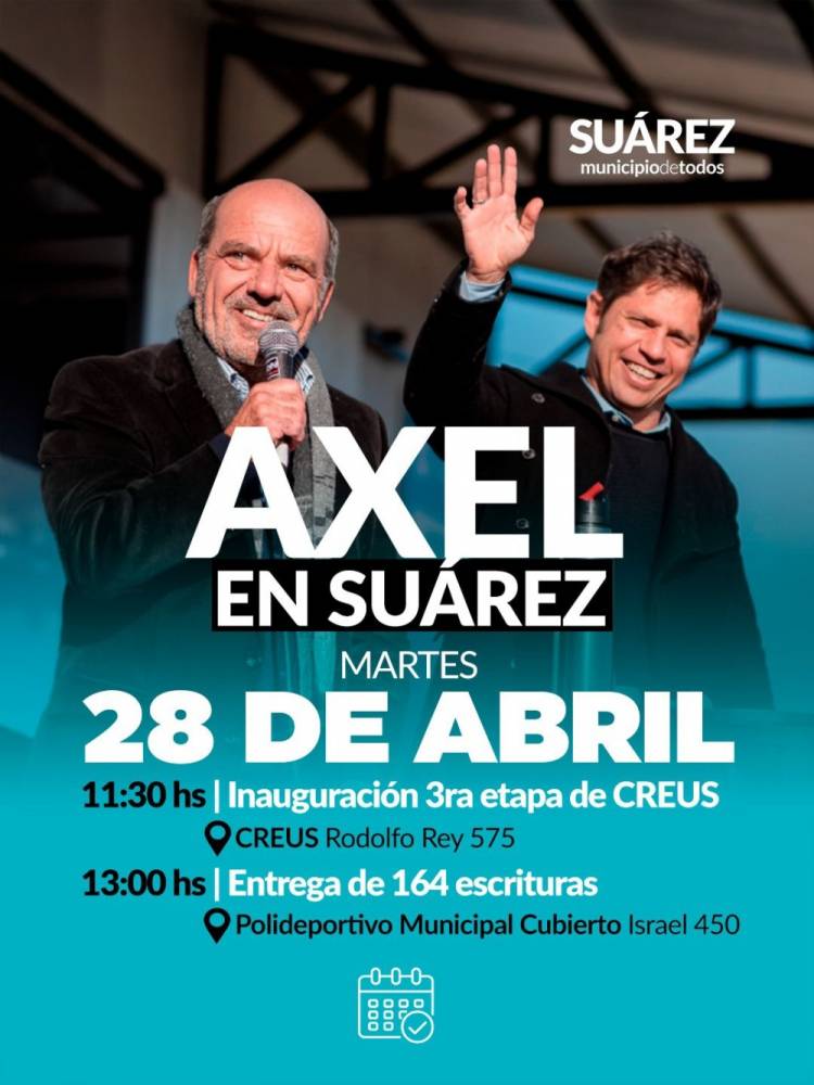 Kicillof llega a Suárez: obras, educación, escrituras y más inversión para el desarrollo local