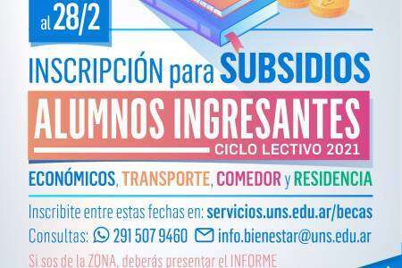 UNS: Inscripción para subsidios para alumnos ingresantes