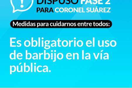 La Provincia dispuso FASE 2 para el distrito de Coronel Suárez