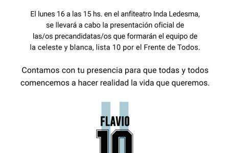 Se hará una presentación oficial  de los  precandidatos de la lista 10 por el Frente de Todos