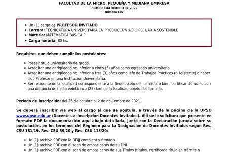 UPSO informa que están abiertos los primeros llamados para cargos docentes y de auxiliar
