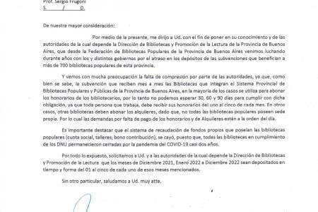 La Federación de Bibliotecas Populares de la Provincia solicitó el pago de las subvensiones atrasadas