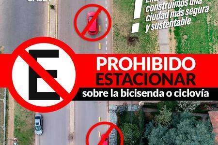 Prohibido estacionar sobre la bicisenda o ciclovía