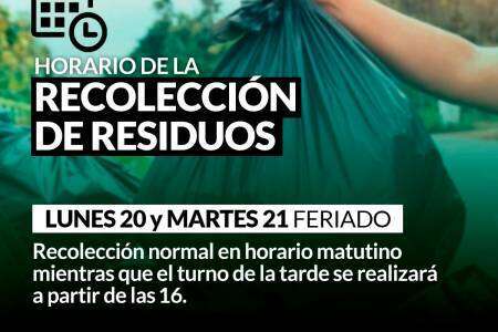 Horario de recolección de residuos LUNES 20 Y MARTES 21 DE FEBRERO