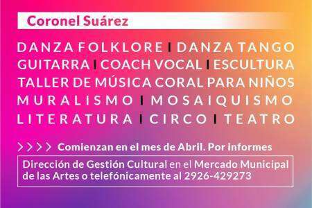 Cultura: se abre la inscripción para los talleres en Suárez, Santa Trinidad, San José y Santa María