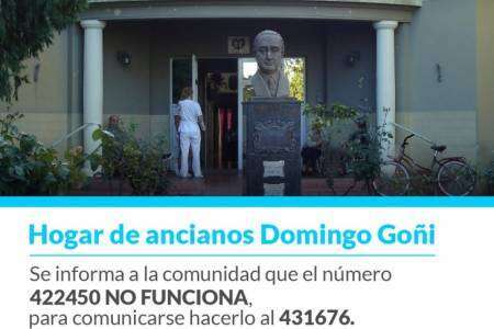 Nuevo número telefónico del Hogar de Ancianos Domingo Goñi