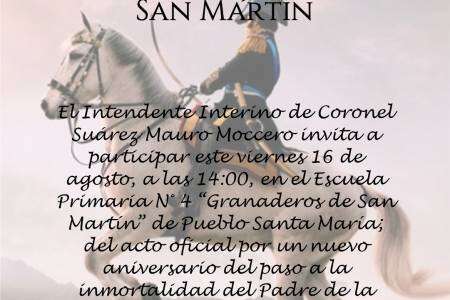El acto oficial por el 17 de agosto será en la Escuela Primaria 4 de Santa María 
