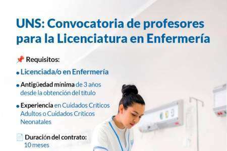 UNS: Convocatoria de profesores para la licenciatura en Enfermería