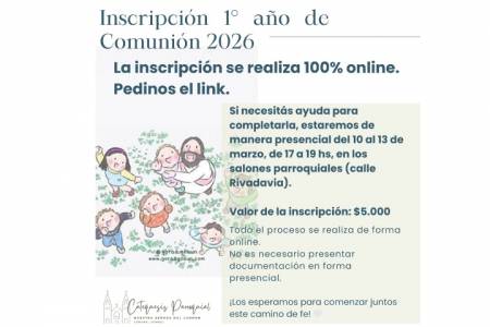 Parroquia Nuestra Señora del Carmen: inscripción a 1º año de Comunión 2026