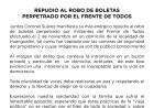 Juntos repudia el robo de boletas que realizó el FdT