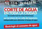 Corte de agua en toda la ciudad incluido barrio Islas Malvinas
