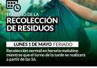Horario de recolección de residuos LUNES 1 DE MAYO
