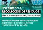 Horarios de recolección de residuos durante el fin de semana largo